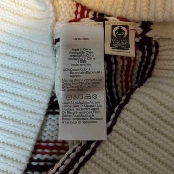 Madewell Red Cream Stripe Cotton Turtleneck Sweater L Cozy Fall Winter NWT - Picture 8 of 9